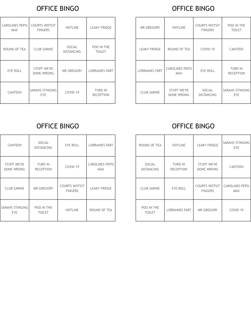 Office bingo questions etpwhole
