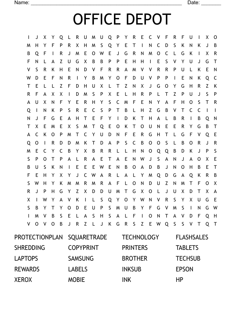 OFFICE DEPOT Word Search WordMint