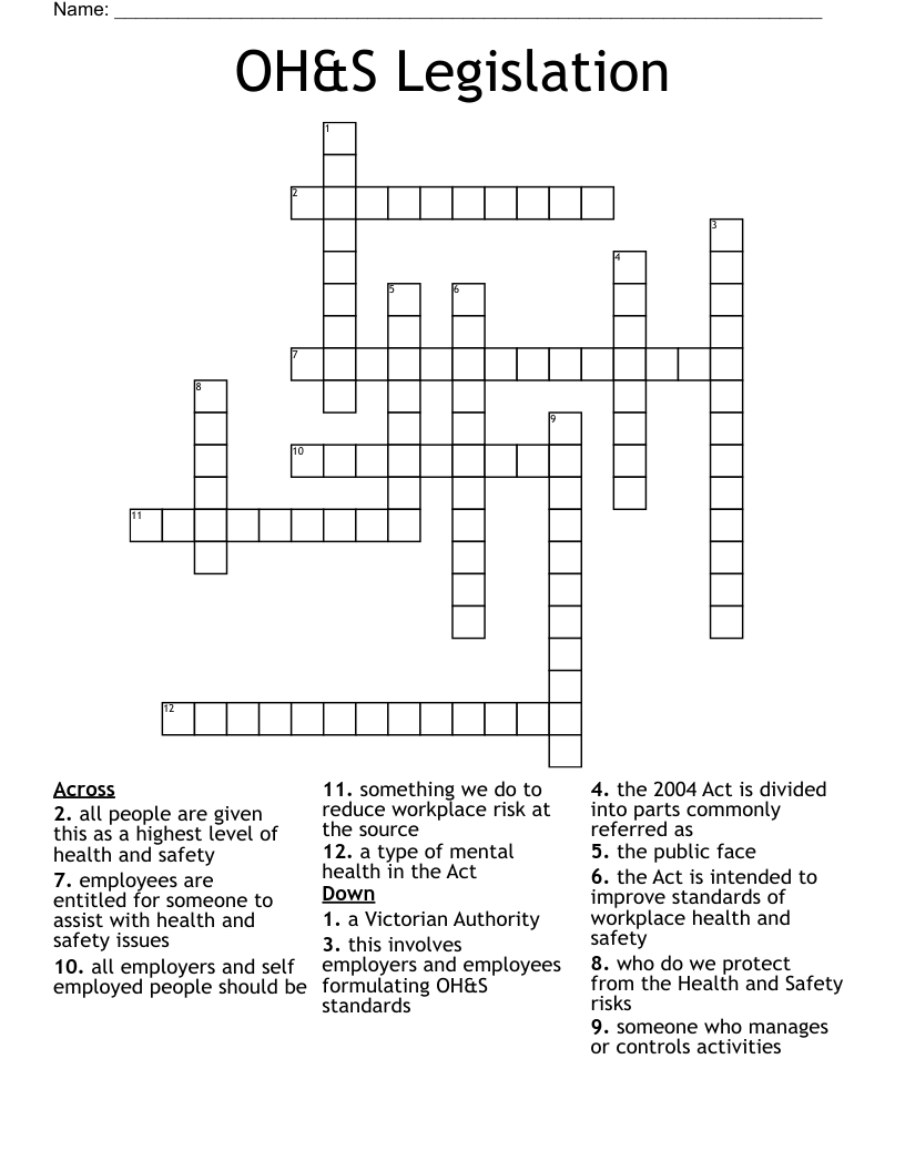 OH&S Legislation Crossword WordMint