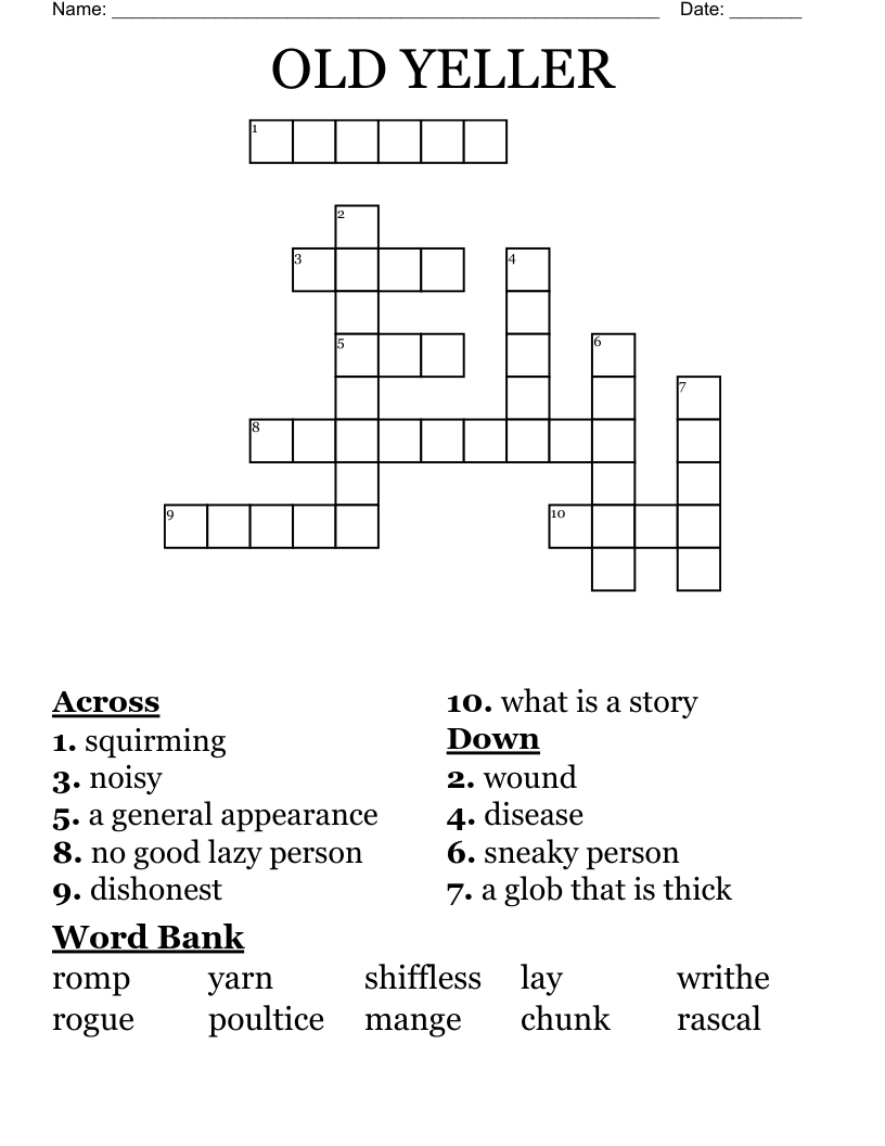 OLD YELLER Crossword WordMint