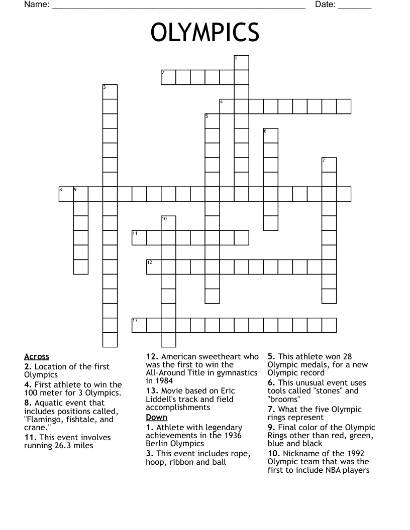 OLYMPICS Crossword WordMint