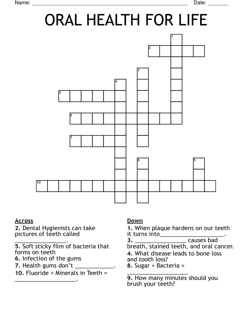 ORAL HEALTH FOR LIFE Crossword WordMint