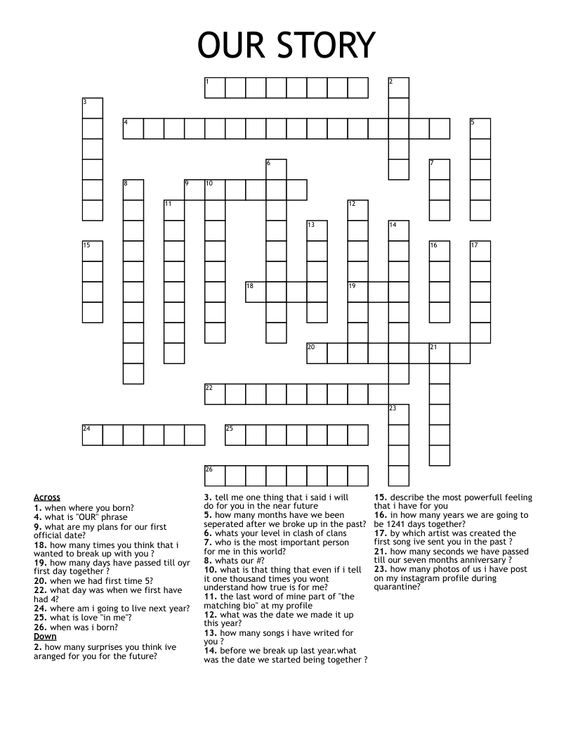 OUR STORY Crossword WordMint