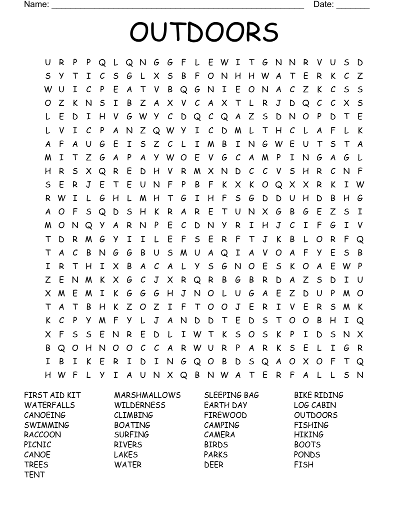 OUTDOORS Word Search WordMint