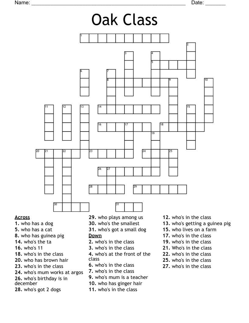 Oak Class Crossword WordMint