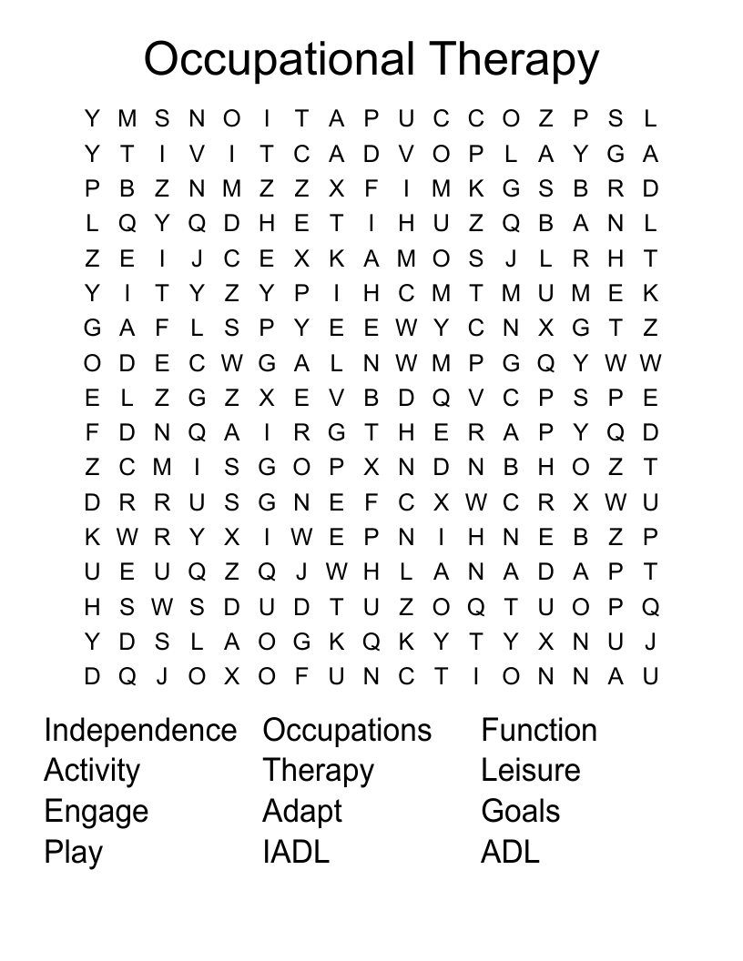 Occupational Therapy Word Search WordMint