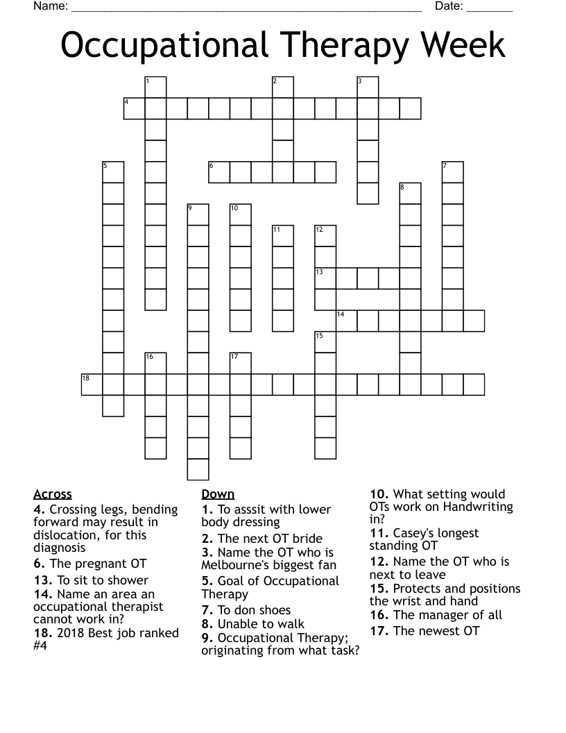 Occupational Therapy Week Crossword WordMint