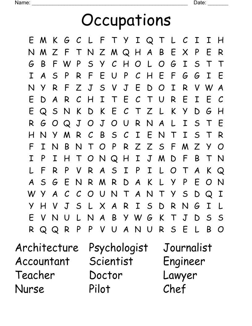 Occupations Word Search WordMint