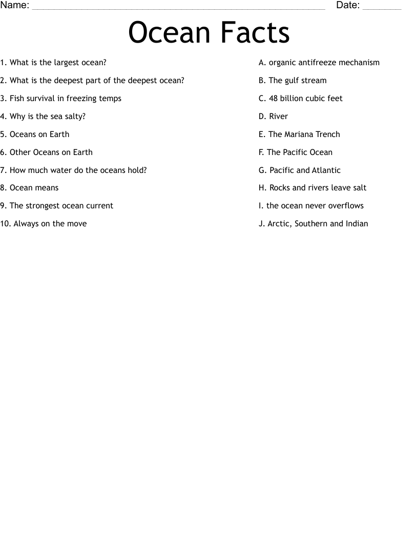 Ocean Facts Worksheet WordMint