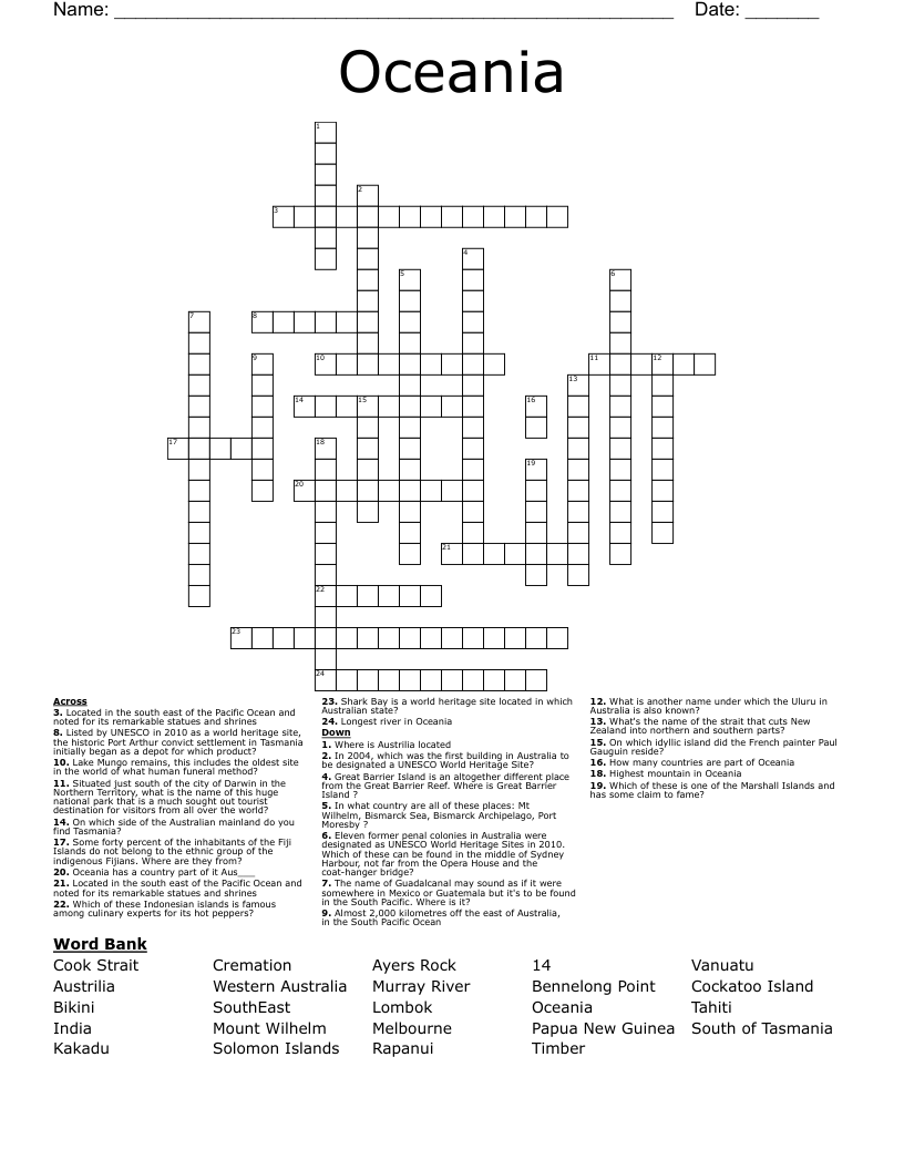Oceania Crossword WordMint