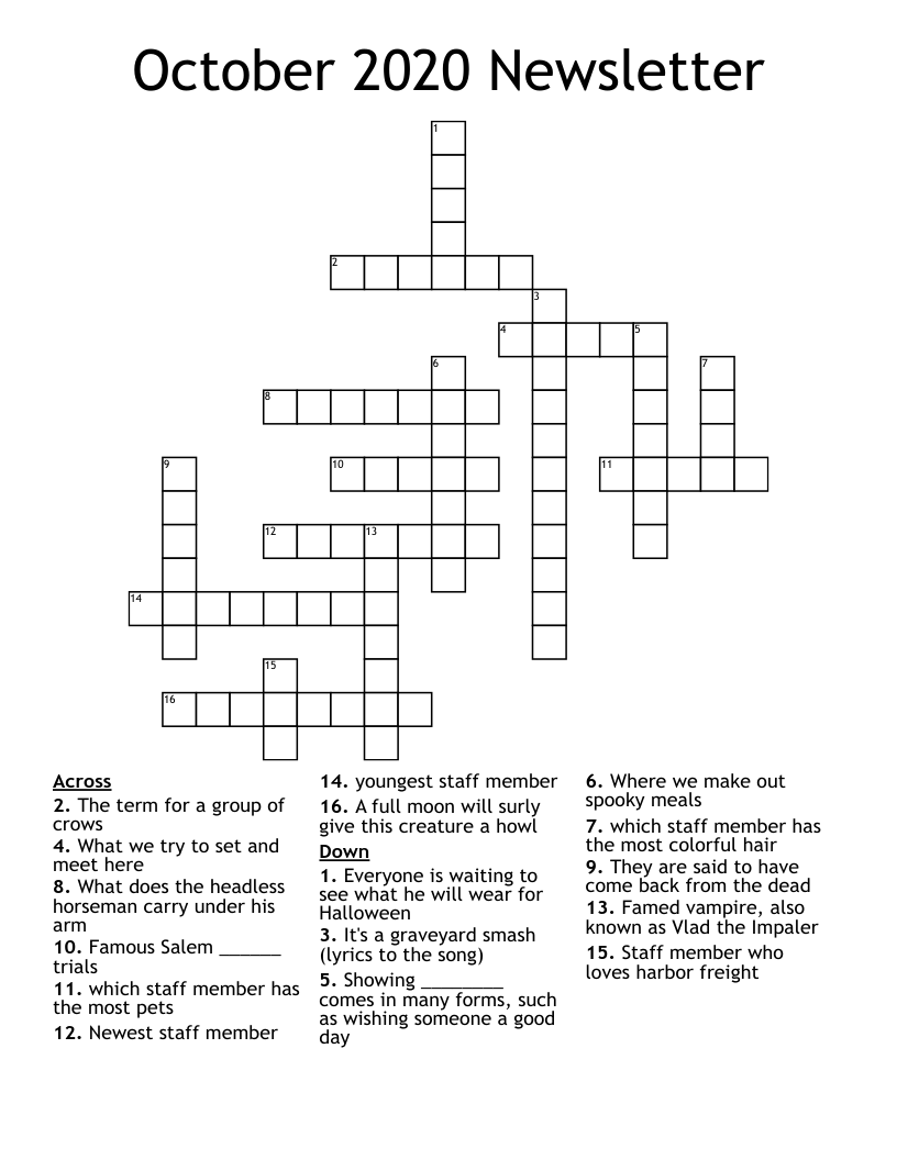 October 2020 Newsletter Crossword WordMint