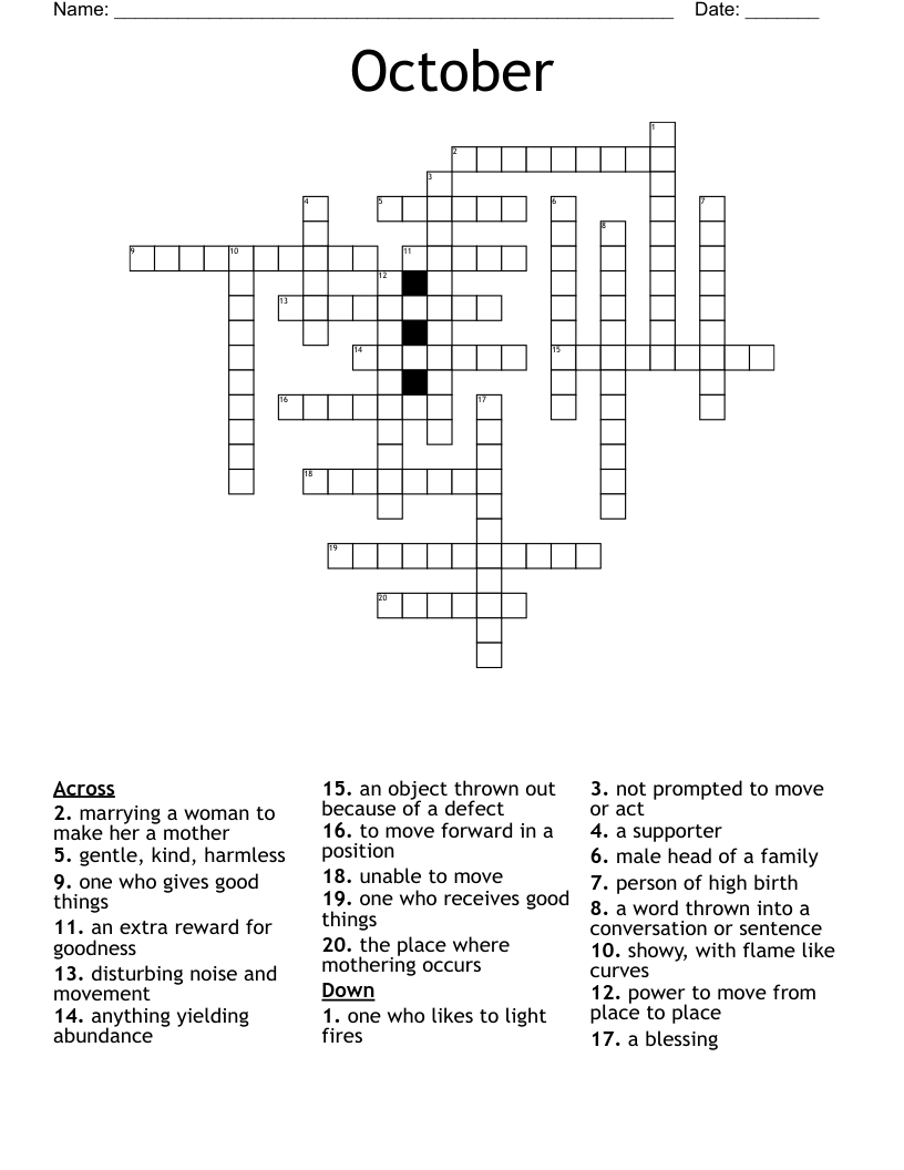 October Crossword WordMint