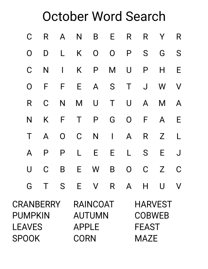 October Word Search WordMint