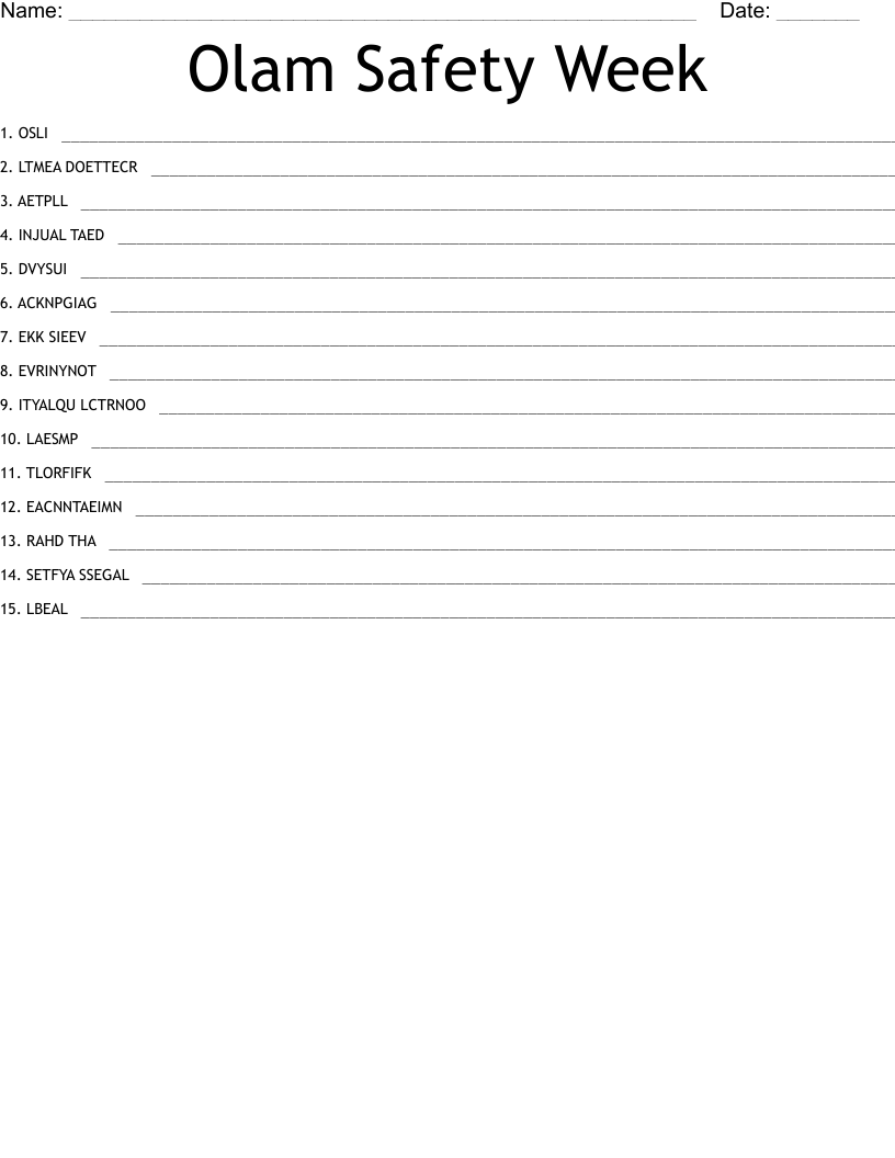 Olam Safety Week Word Scramble WordMint