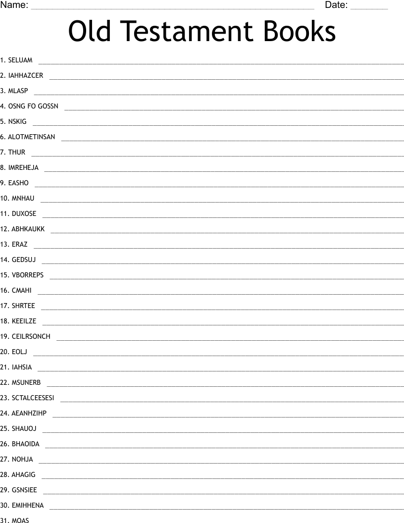 Old Testament Books Word Scramble WordMint