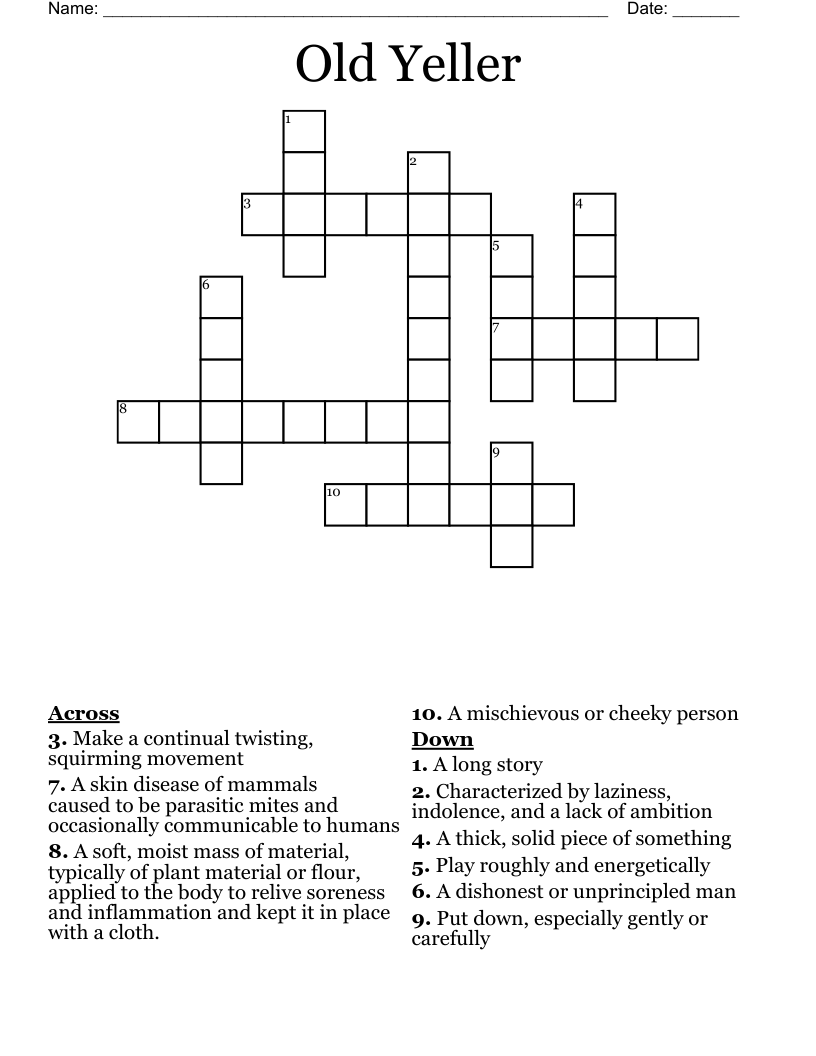 OLD YELLER Crossword WordMint