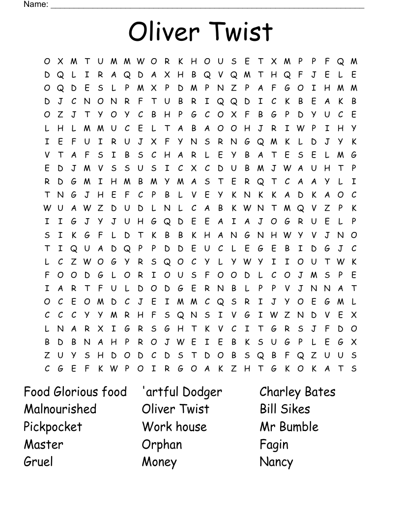 Oliver Twist Word Search WordMint