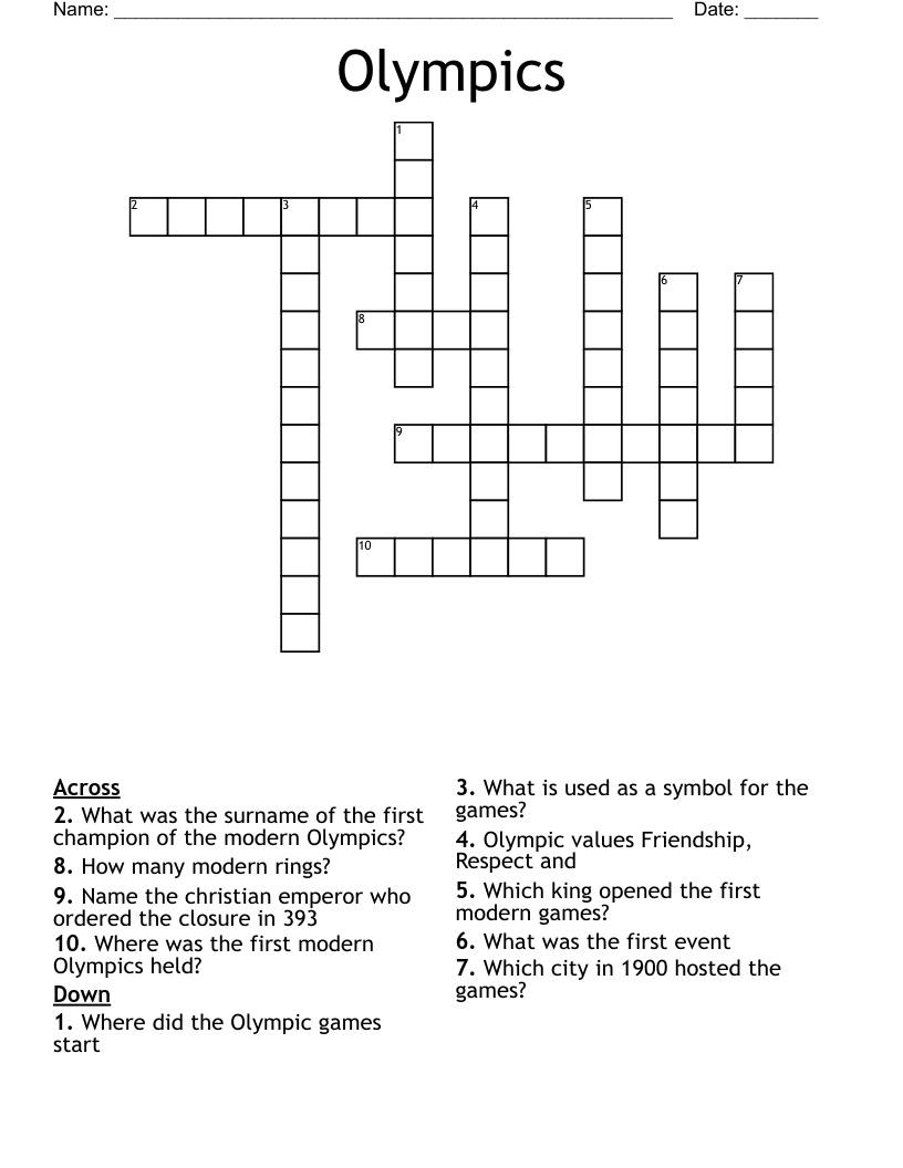 Olympics Crossword WordMint