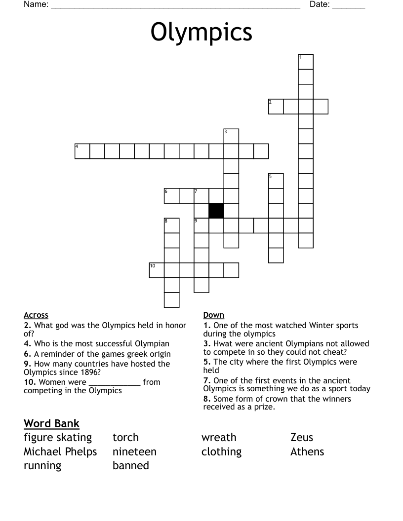 Olympics Crossword WordMint