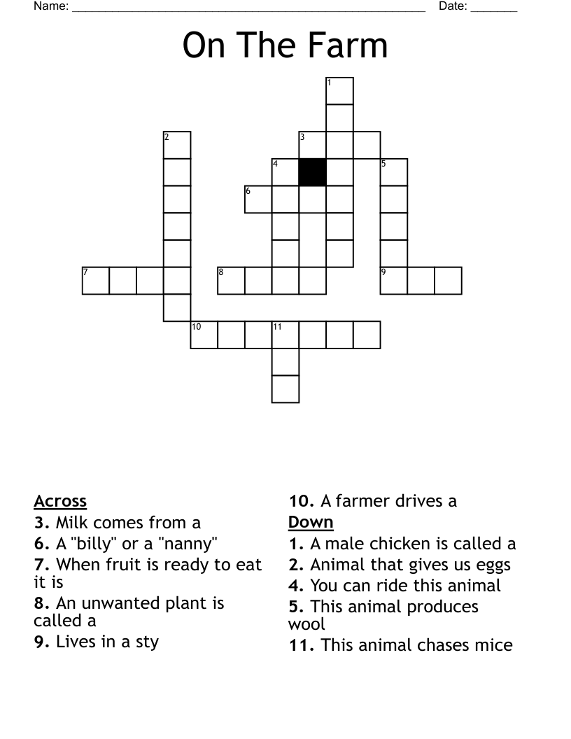 On The Farm Crossword WordMint