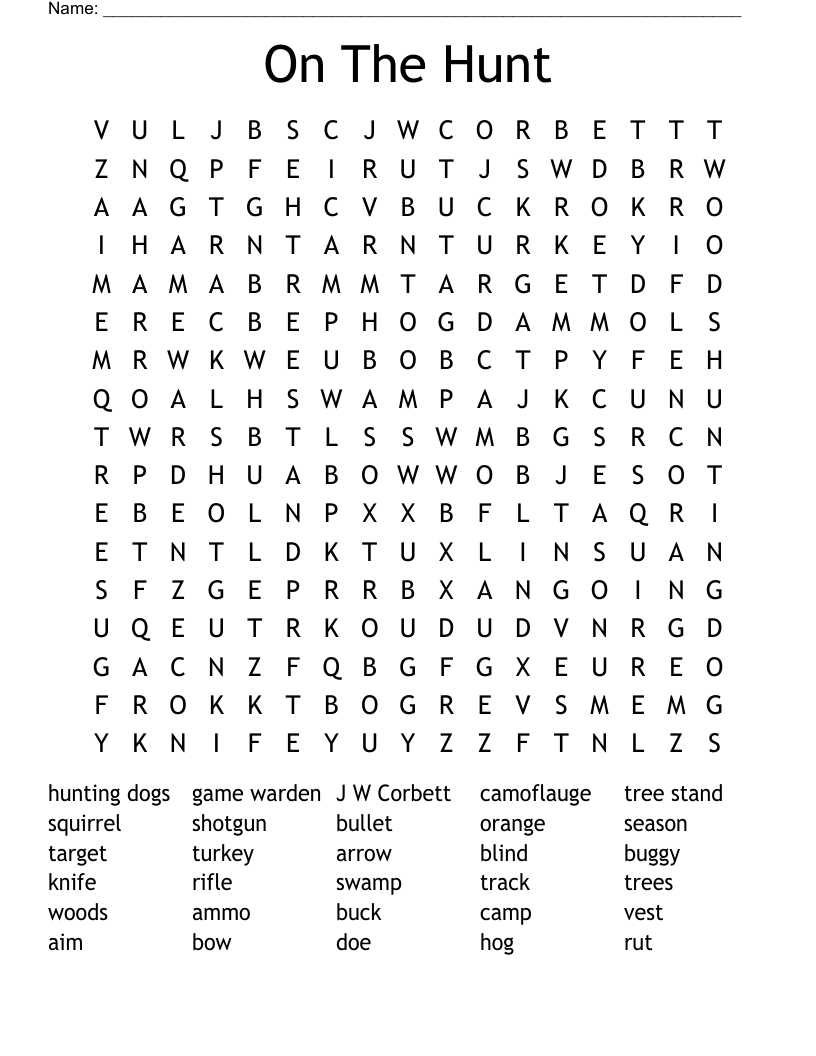 hunting Word Search WordMint