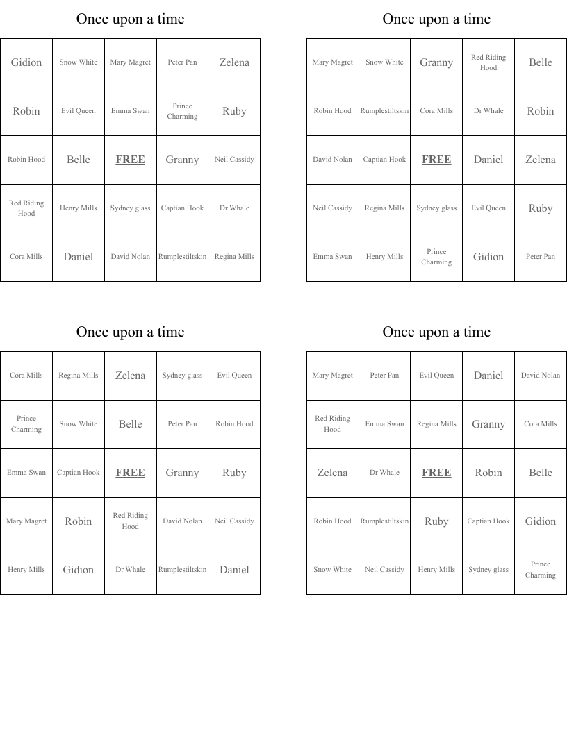 Once Upon A Time Crossword WordMint