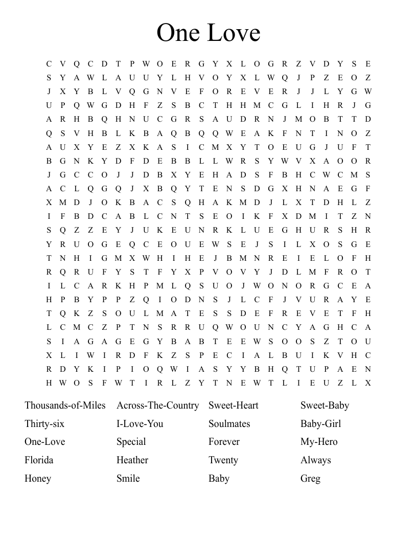 One Love Word Search - WordMint