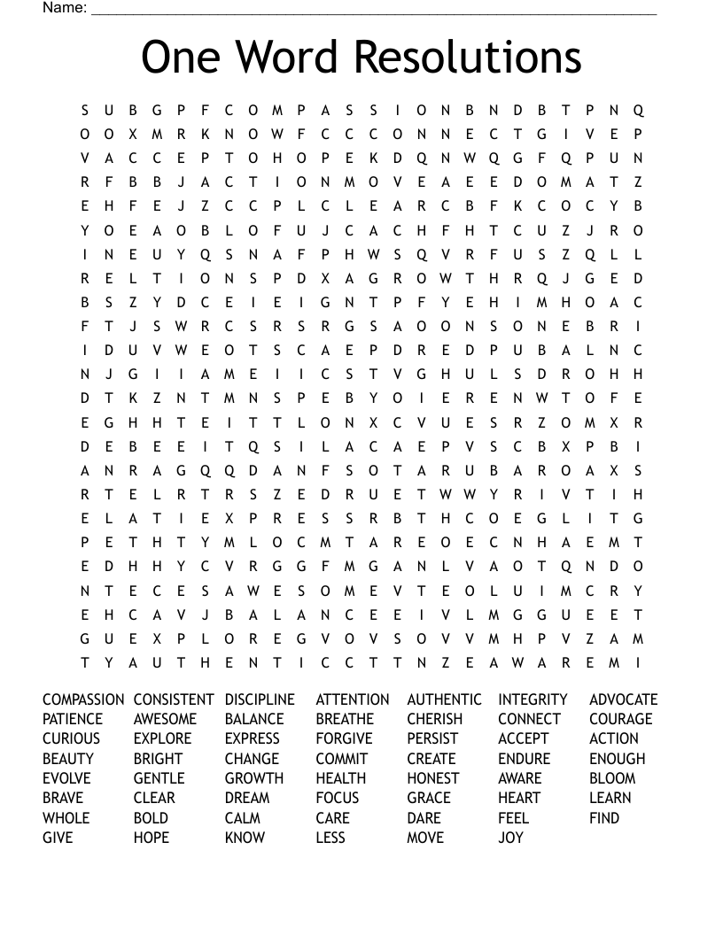 One Word Resolutions Word Search - WordMint