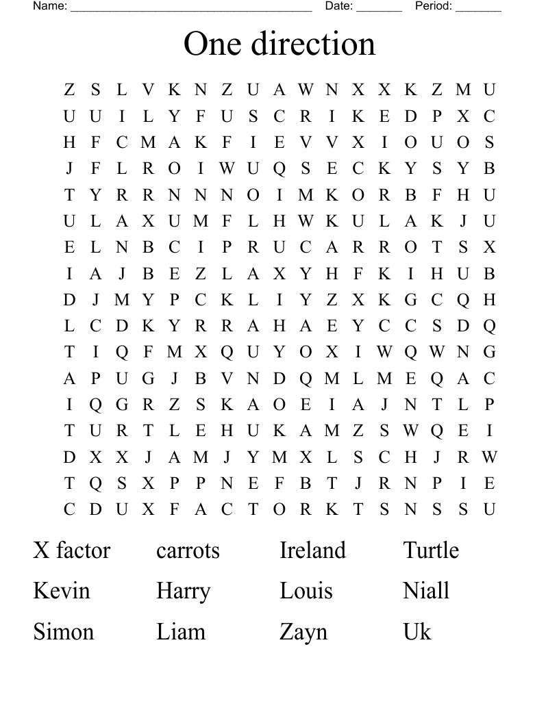 One Direction Crossword WordMint