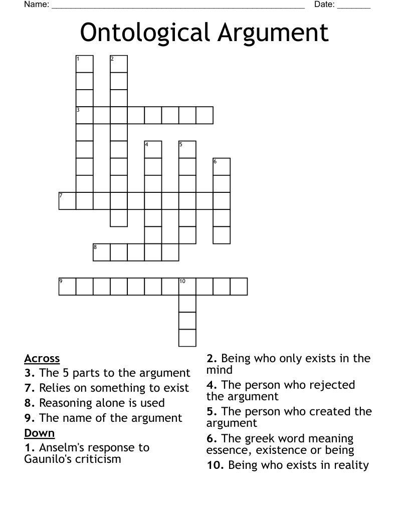 Ontological argument Crossword WordMint