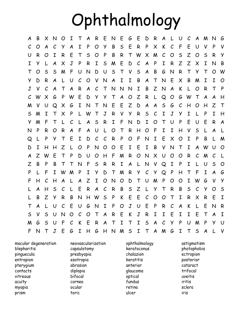 Eye Conditions Word Search WordMint