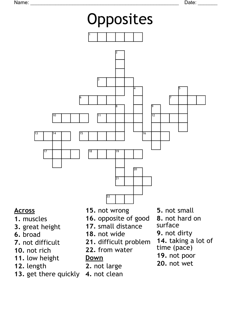 Opposites Crossword WordMint