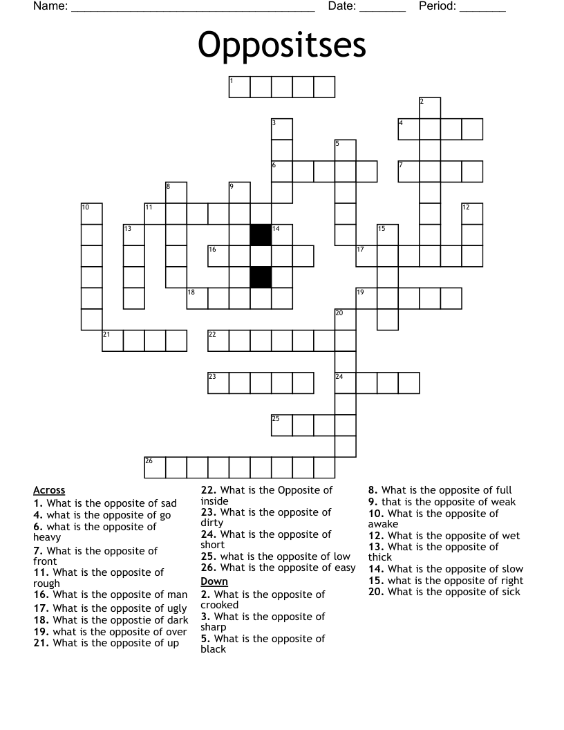 Opposites Crossword Puzzle - WordMint