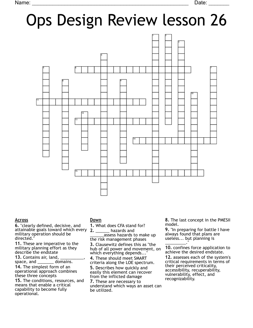 Ops Design Review lesson 26 Crossword WordMint