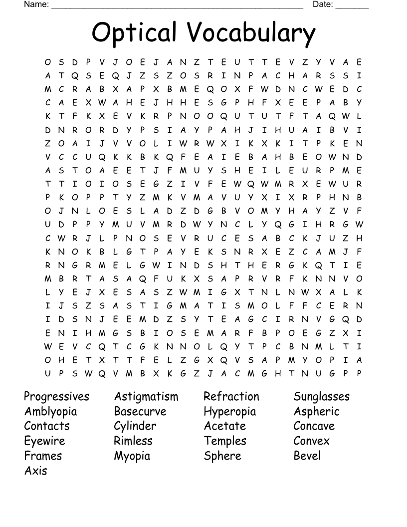 Glasses Word Search WordMint