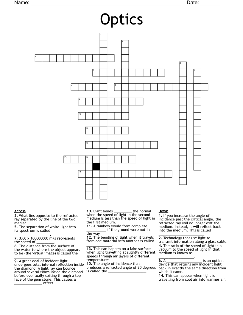 Optics Crossword WordMint