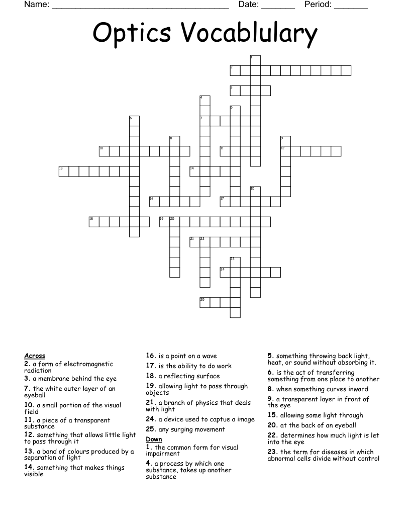Optics Vocablulary Crossword WordMint