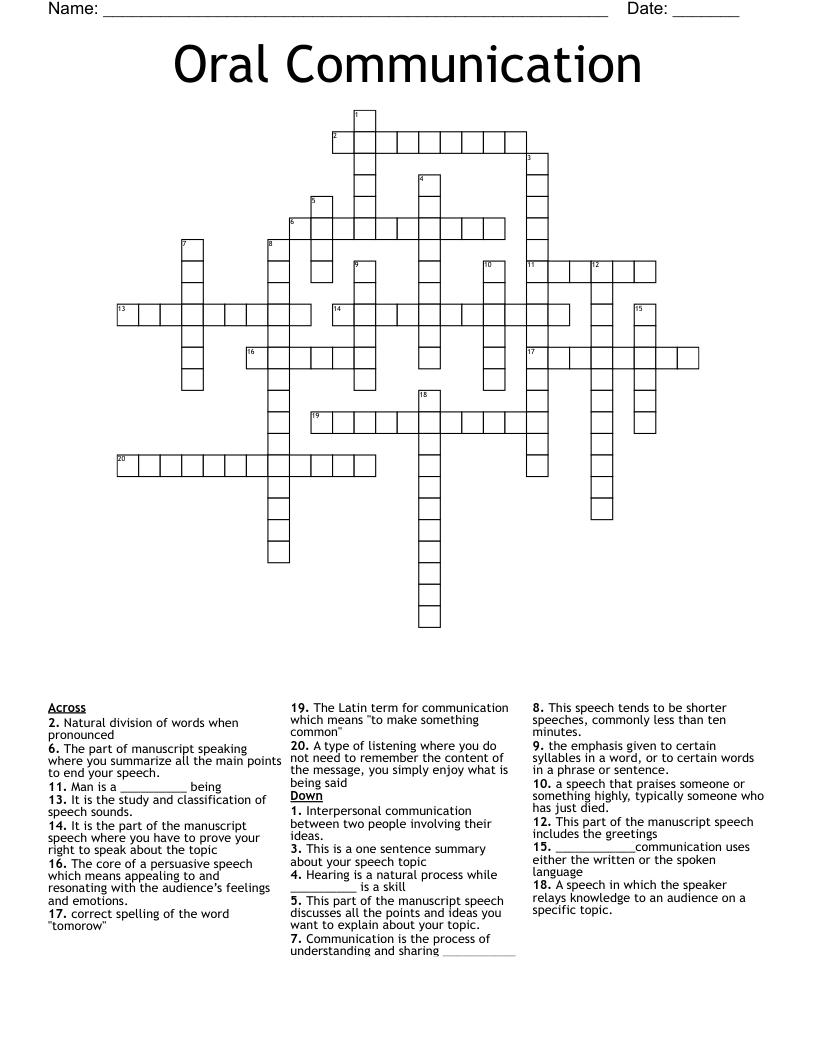 Oral Communication Crossword WordMint