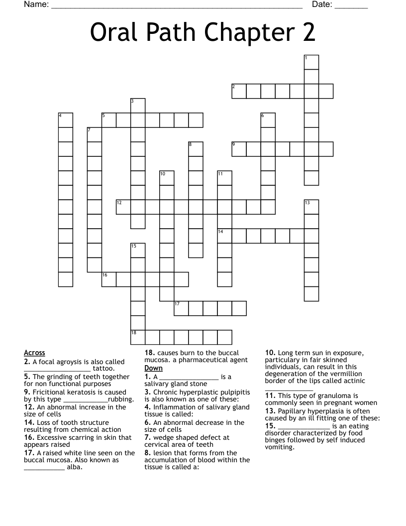 Oral Path Chapter 2 Crossword WordMint