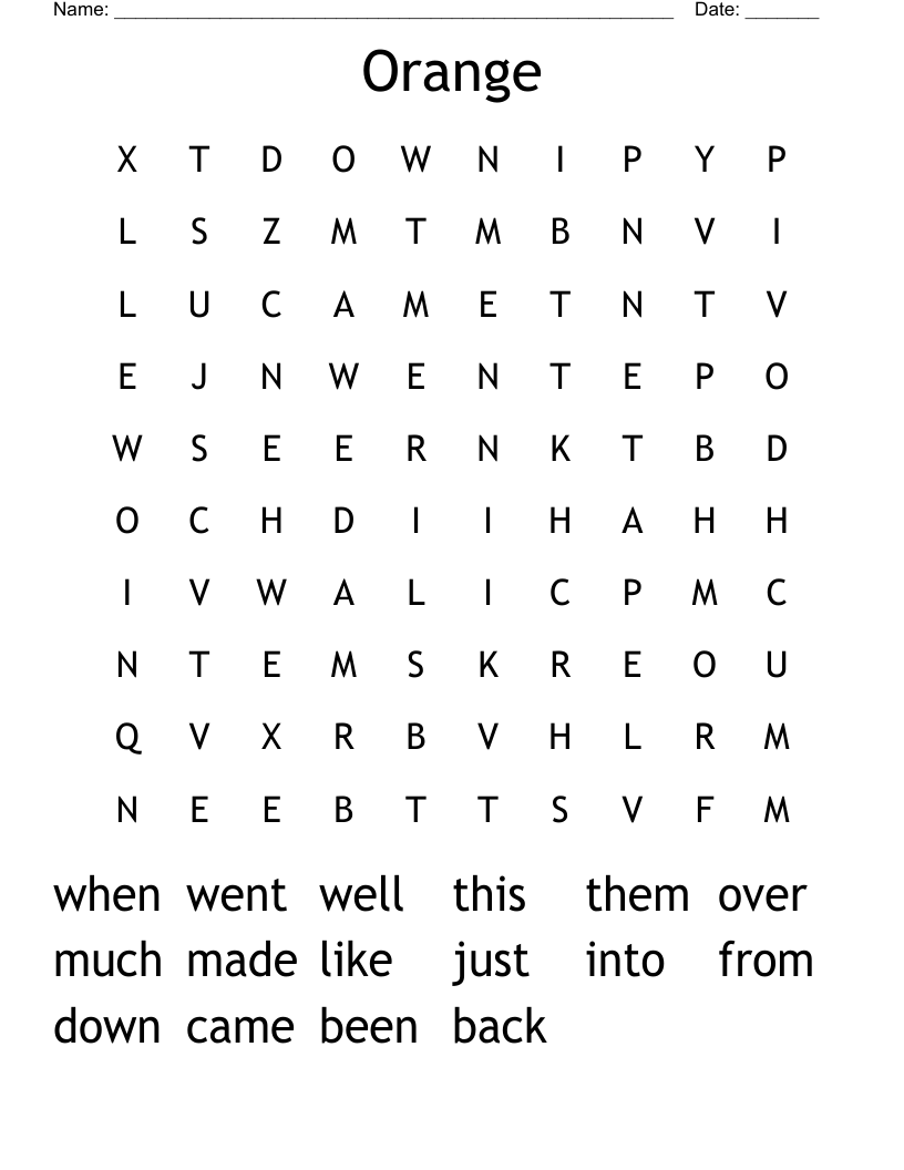 Orange Word Search WordMint