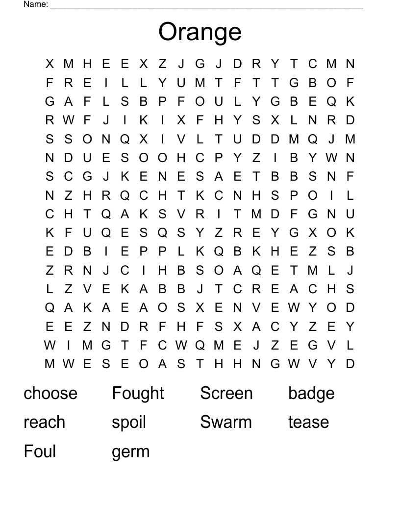 Orange Word Search WordMint