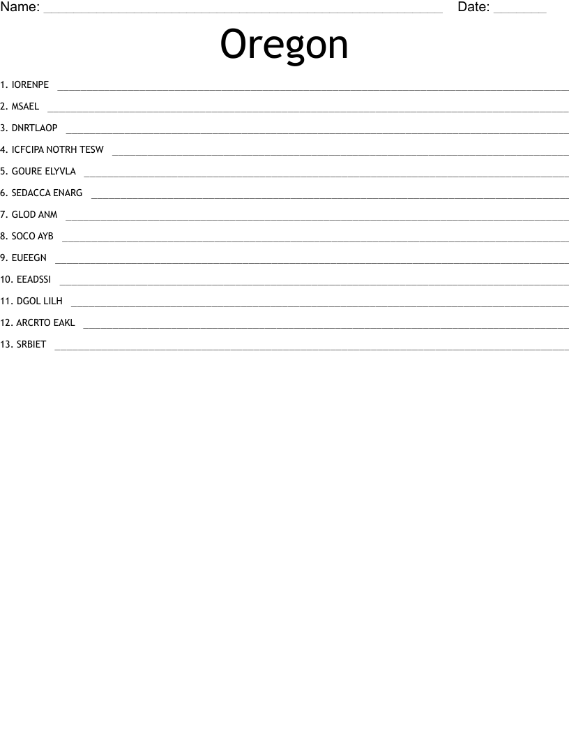 The Oregon Trail Word Scramble Quickworksheets