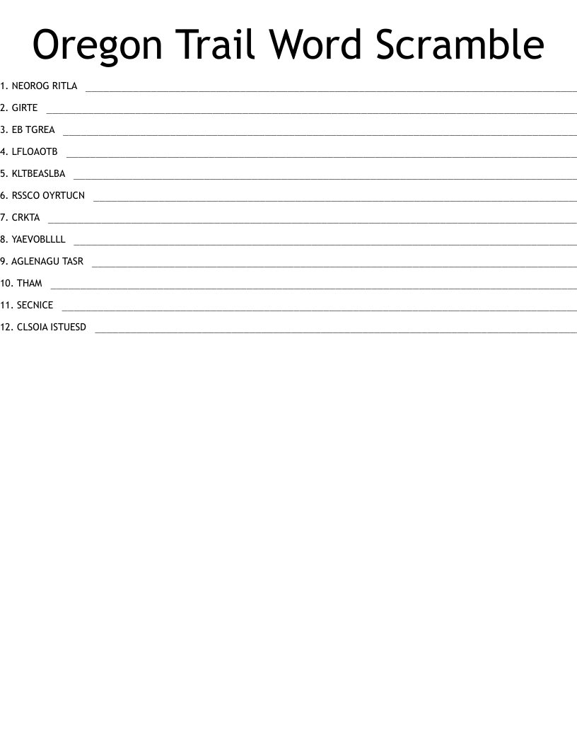 Oregon Trail Word Scramble WordMint