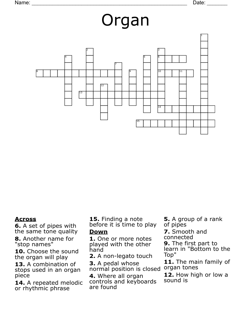Organ Crossword WordMint