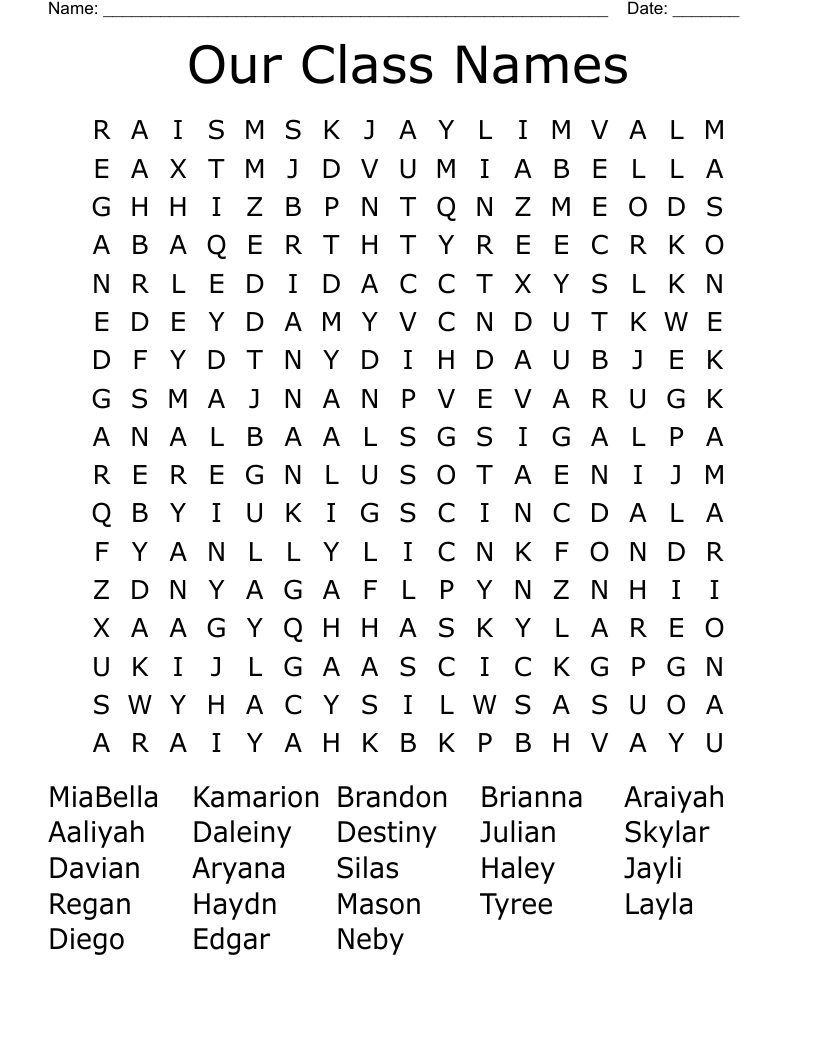 Our Class Names Word Search WordMint