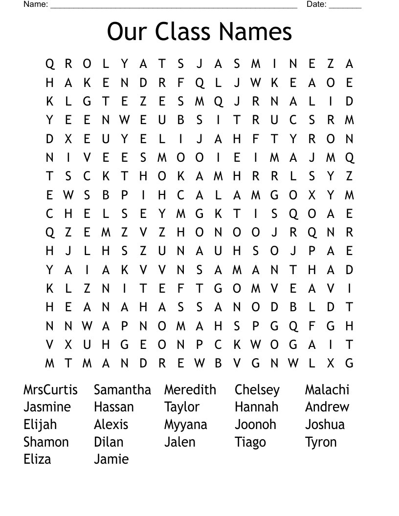 Our Class Names Word Search WordMint