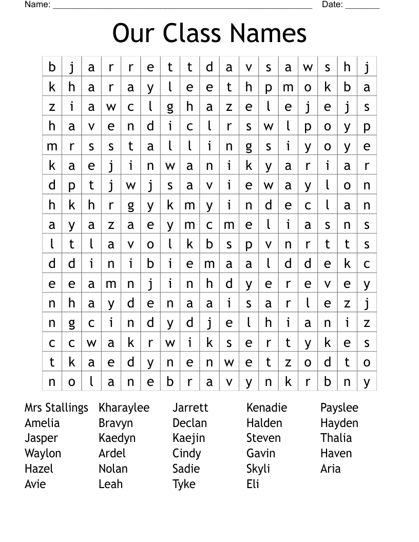 Our Class Names Word Search WordMint