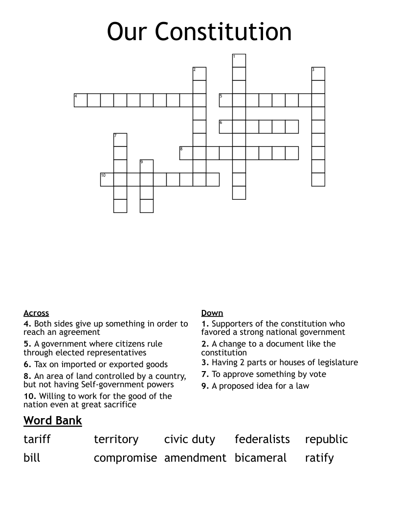 Our Constitution Crossword WordMint