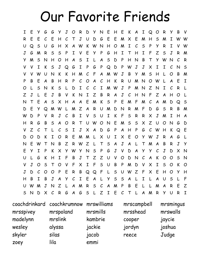 Our Favorite Friends Word Search WordMint