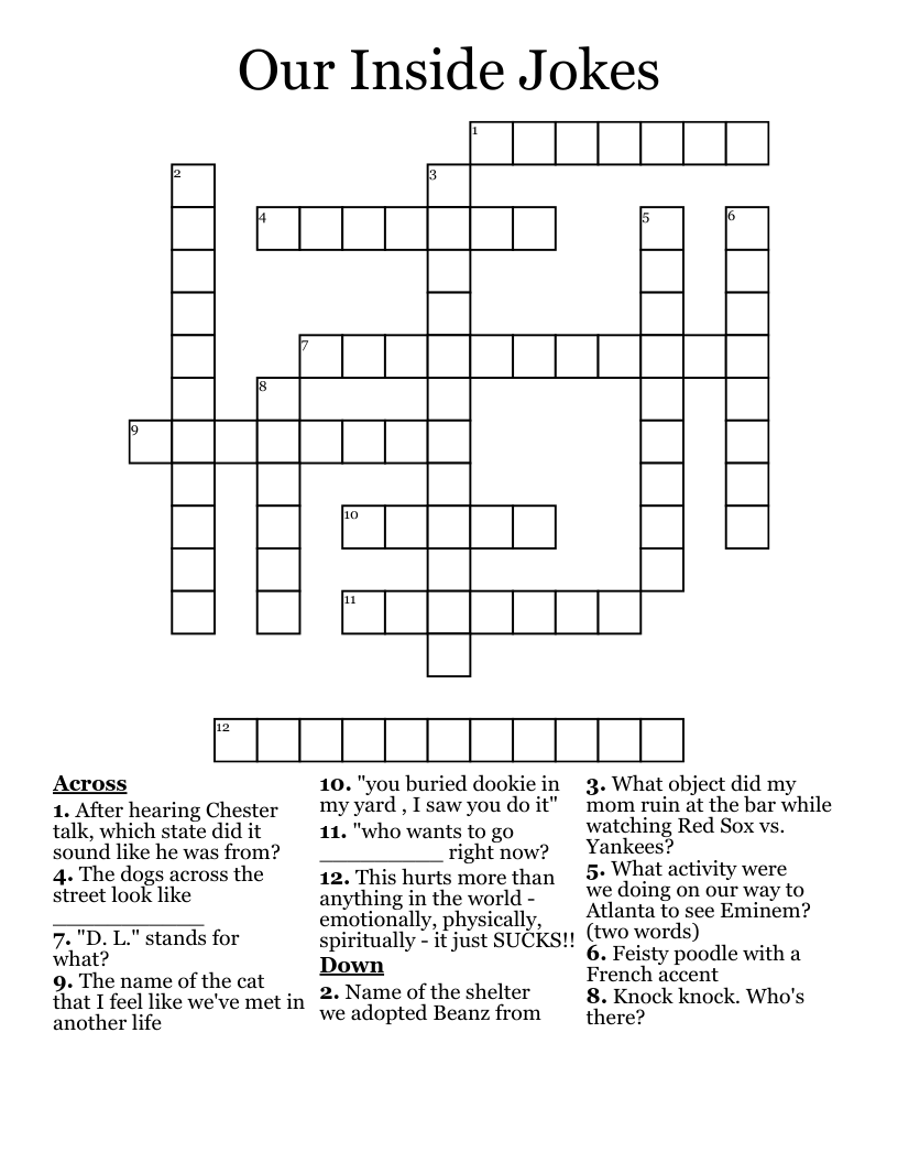 Our Inside Jokes Crossword WordMint
